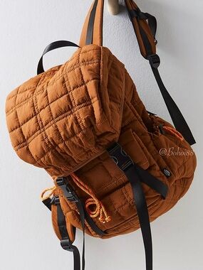 Free People  Ellie Tan Leather Stud-Trim Backpack Tote 90s Studded Bag - Etsy main image 3